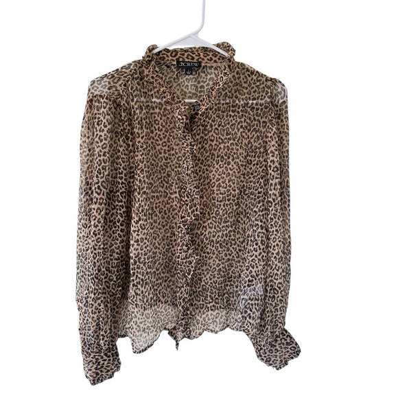 J. Crew Ruffle button-up shirt in leopard-print crinkle chiffon - Picture 4 of 8